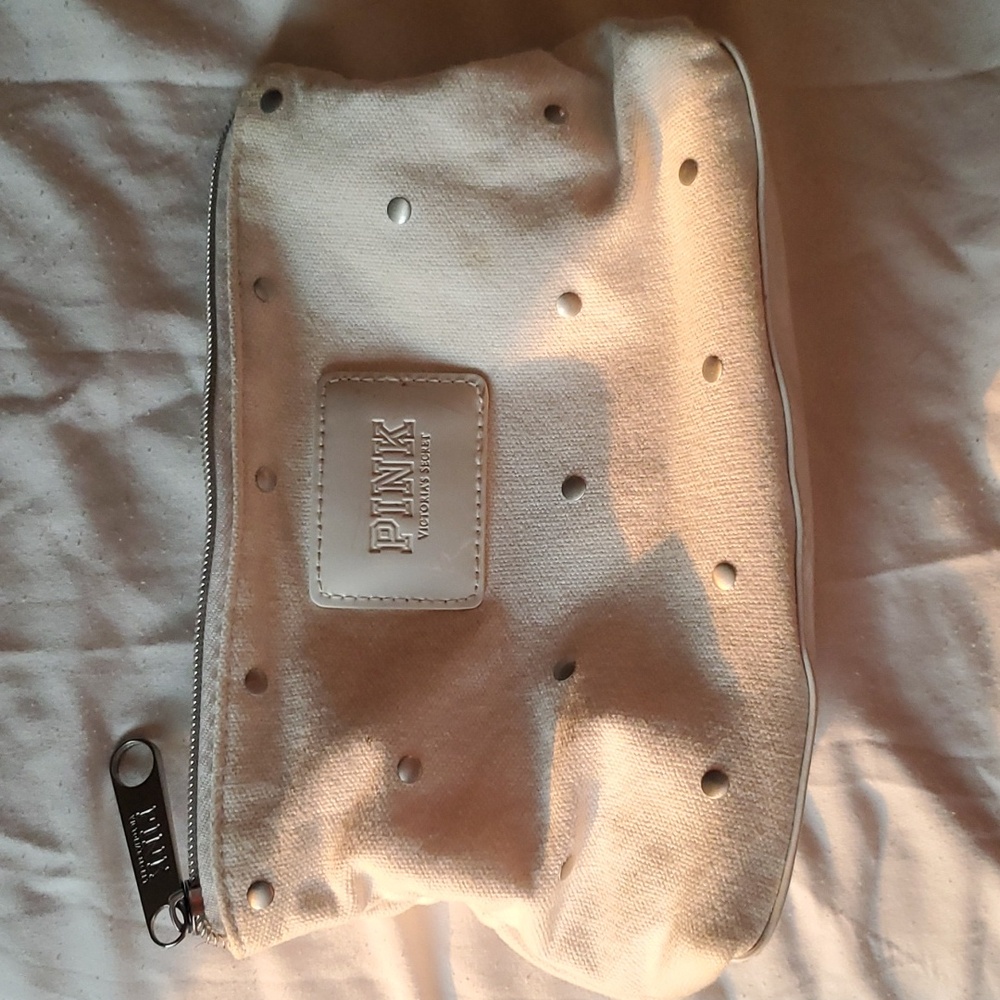 PINK makeup bag. White with silver studs